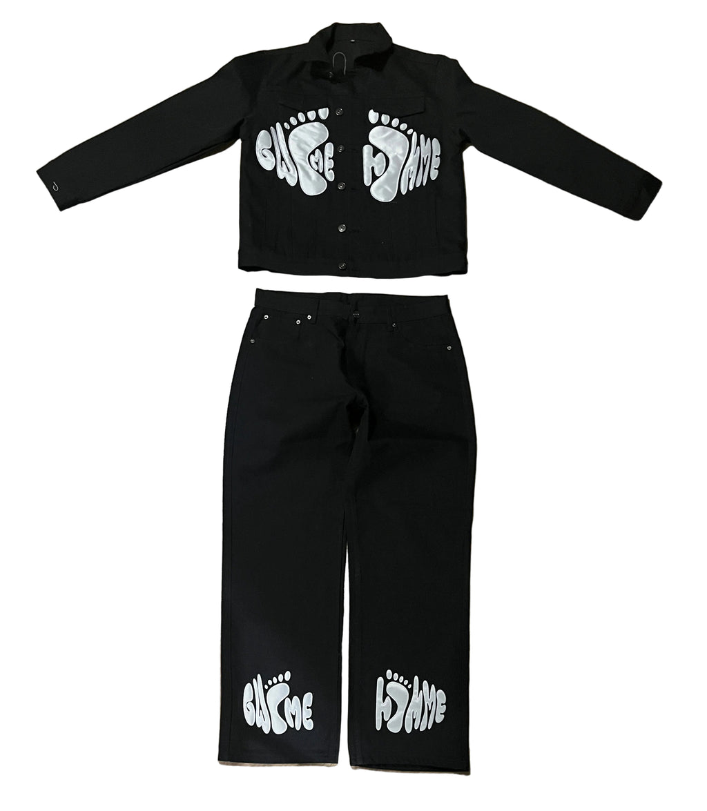 Gwomè Hommè Signature Footprint jean Two-Piece Set