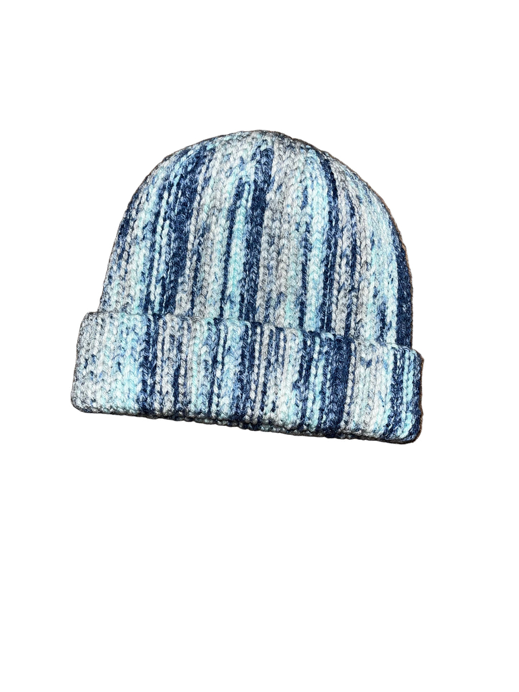 One of One Hand-Crocheted Beanie — “Blue Ice
