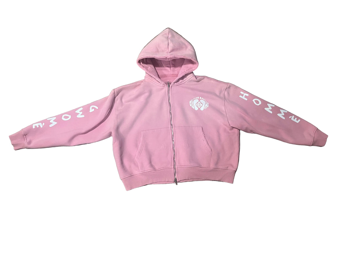 Gwomè Hommè Pink Signature Zip-Up Hoodie