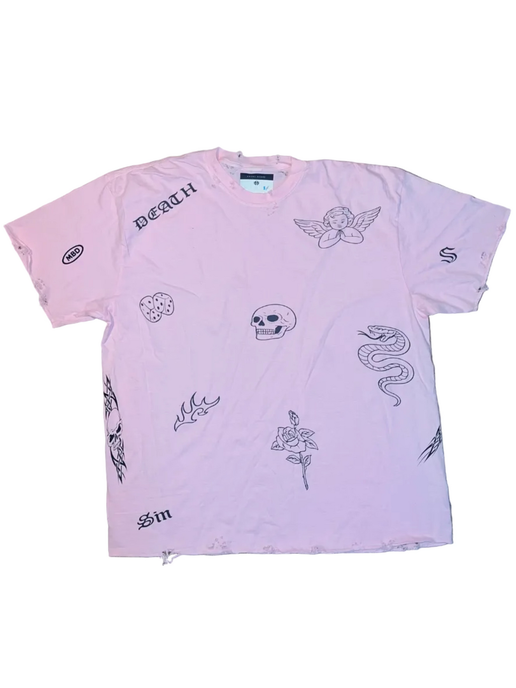 Soft Pink Chaos Vintage Distressed Graphic Tee