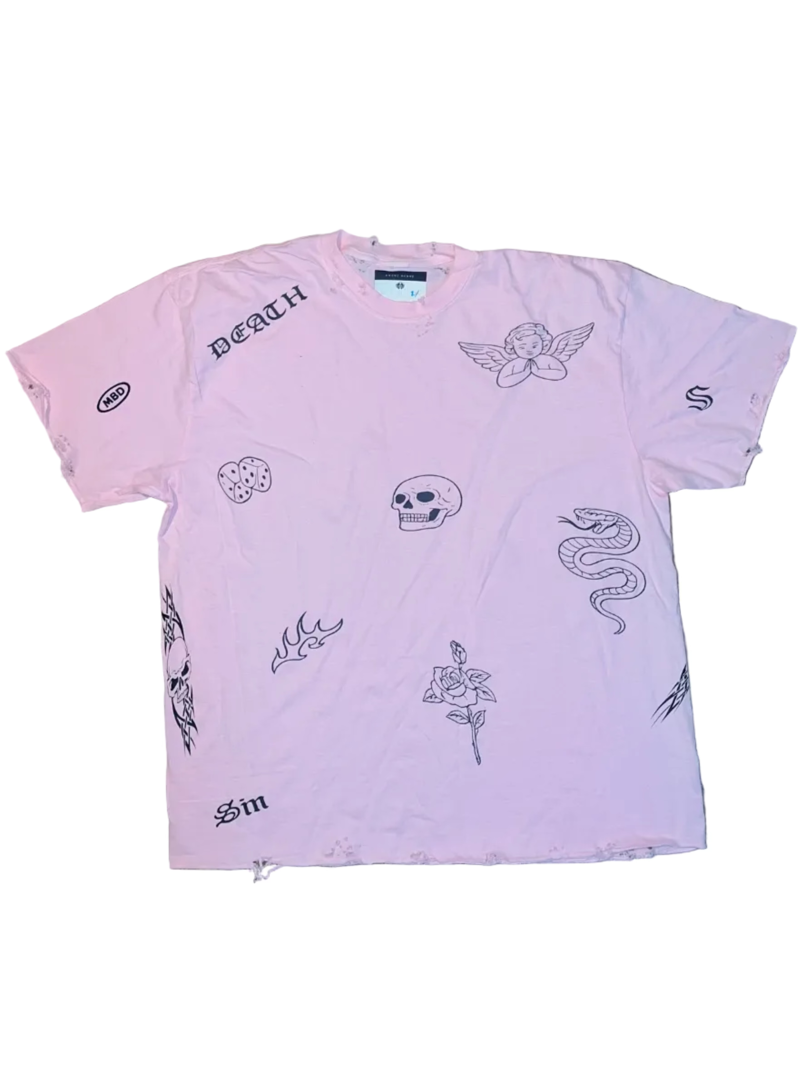 Soft Pink Chaos Vintage Distressed Graphic Tee